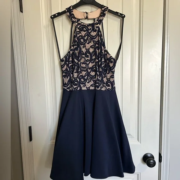 b darlin navy blue prom dress NWT B. Darlin Sz 1/2 Navy Blue Silver Sequin